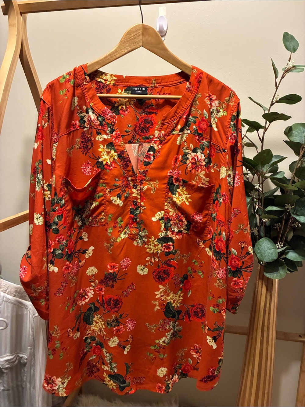 Torrid Floral Split-Neck Blouse - Orange Floral
